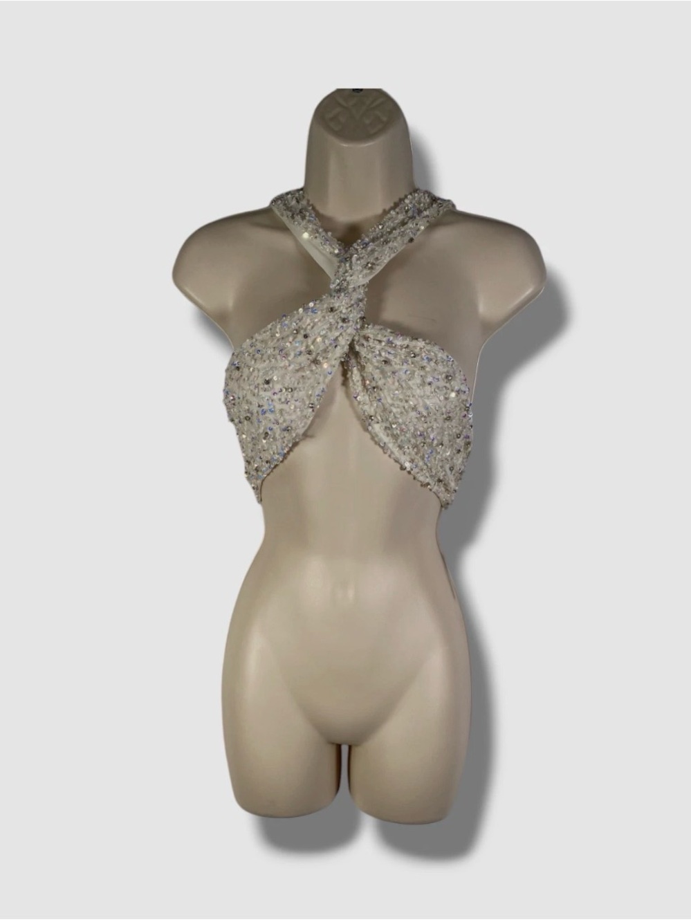 Retrofete Women's Ivory Pullover Lio Sequin Twisted Halter Top Size Medium
